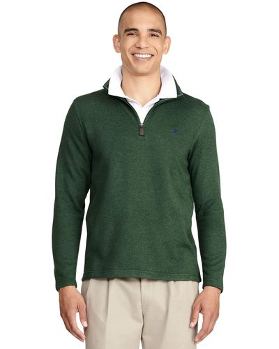 Izod Advantage Performance Quarter Zip Sweater Fleece Solid Pullover - Green