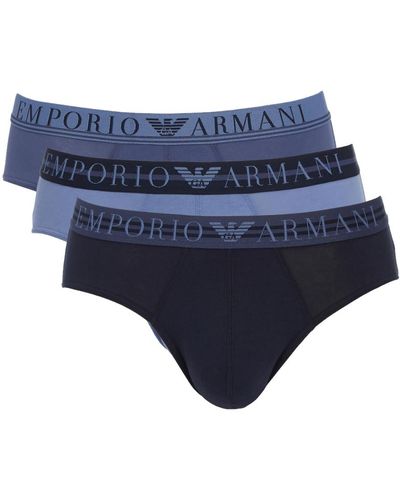 Emporio Armani Mixed Waistband 3 Pack Brief - Blue