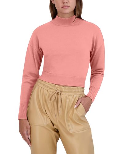 BCBGeneration Fitted Long Dolman Sleeve Sweater Mock Neck Back Cut Out Tie Top - Pink