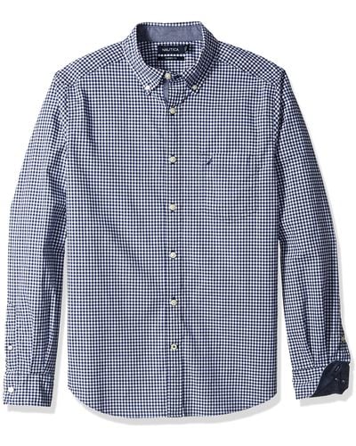 Nautica mens Classic Fit Stretch Solid Long Sleeve Button Down