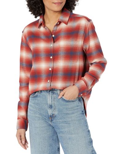 Pendleton Long Sleeve Boyfriend Fit Cotton Flannel Shirt - Red