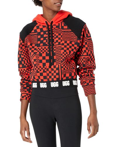 UGG Mallory Cropped Hoodie Checks Sweatshirt - Red