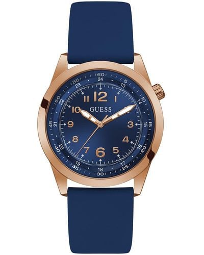 Guess Blue Strap Blue Dial Rose Gold Tone
