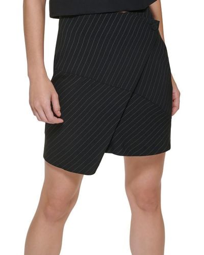 DKNY Asymetrical Mini Front Wrap Button Closure Skirt - Black