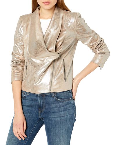 Cupcakes And Cashmere Oslo Metallic Coated Suede Drape Front Jacket - Natural