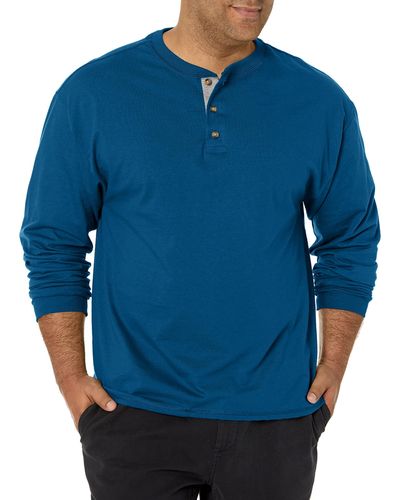 Hanes Beefy Long Sleeve Three-button Henley - Blue