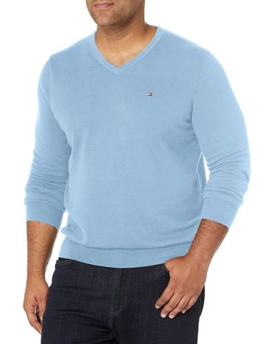 Tommy Hilfiger Mens Cotton V Neck Sweater - Blue