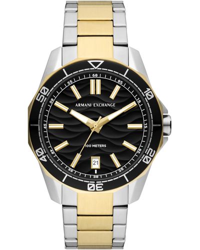 Emporio Armani A|x Armani Exchange Three-hand Date Silver And Gold Two-tone Stainless Steel Bracelet Watch - Metallic