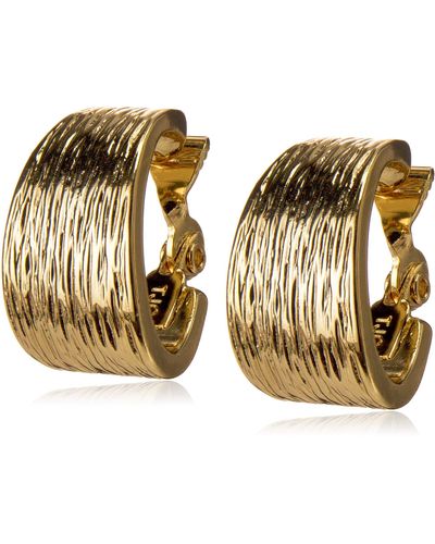 Anne Klein Classics Goldtone Textured Hoop Clip On Earrings - Metallic