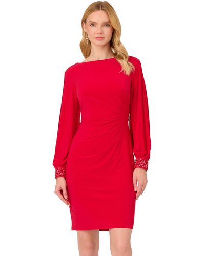 Adrianna Papell Bead Cuff Jersey Short Dress - Red