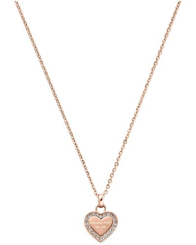 Michael Kors Rose Gold Tone Logo Heart Pendant Necklace - Metallic