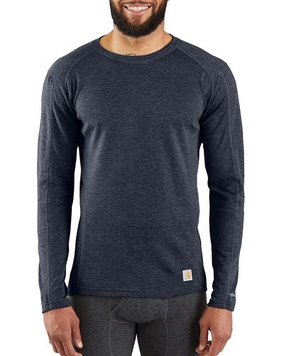Carhartt Force Midweight Synthetic-wool Blend Base Layer Crewneck Pocket Top - Blue