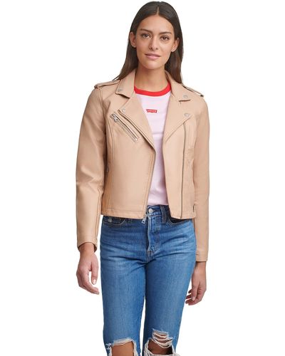 Levi's Women's Faux Leather Bomber with Laydown Collar, Biscotti