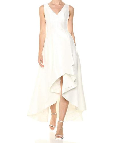 Calvin Klein Sleeveless V-neck High Low Gown With Back Zipper - White