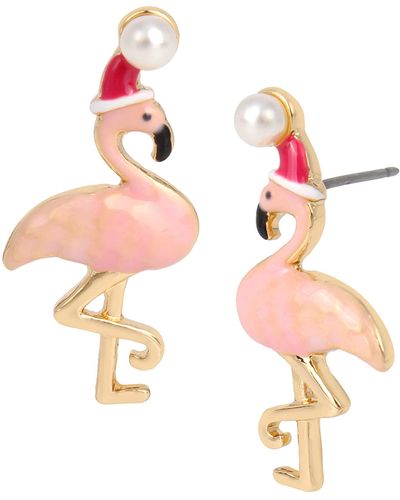Betsey Johnson Santa Flamingo Stud Earrings,pink,373135gld650