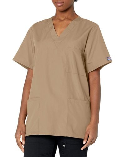 CHEROKEE And V-neck Scrub Top With 3 Pockets Plus Size 4876 - Natural