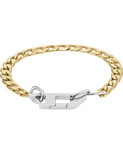 DIESEL Logo Silver And Gold Two-tone Stainless Steel Chain Bracelet - White