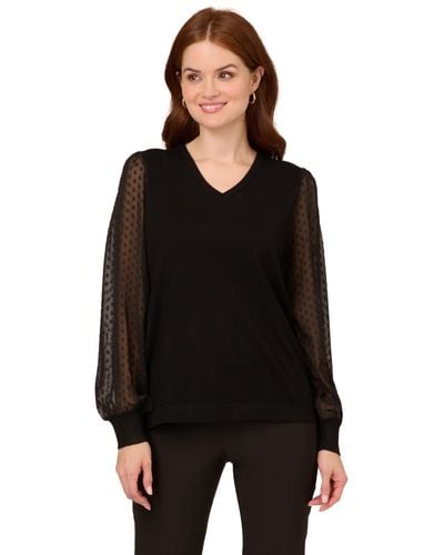 Adrianna Papell Clip Dot Long Sleeve Sweater - Black