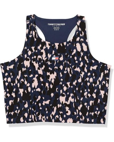 Tommy Hilfiger High Neck Snow Leopard Print Removable Cups Tank - Blue