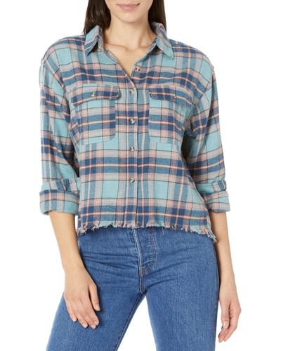 Lucky Brand Raw Edge Cropped Button Down Shirt - Blue