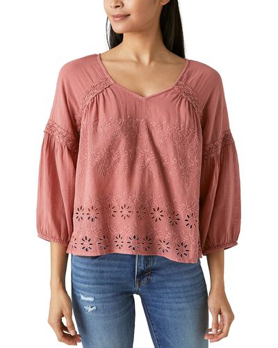 Lucky Brand Eyelet Embroidered Peasant Top