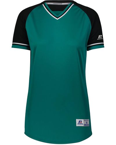 Russell Standard V-neck Softball Jersey-short Sleeve Moisture-wicking Tee-classic Athletic Wear - Green