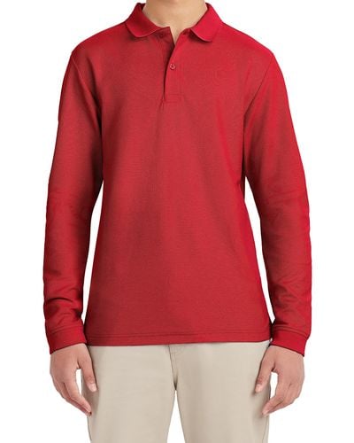 Izod Mens Long Sleeve Pique School Uniform Polo Shirt - Red