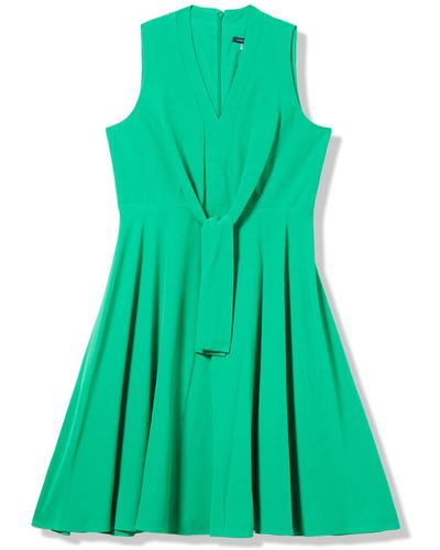 Tommy Hilfiger Stretch Fabric Fit And Flare Midi Tie Knot Front Dress - Green