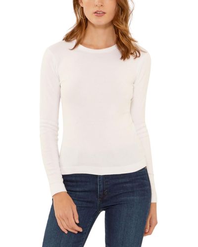 Three Dots Womens 100% Cotton Heritage Knit Long Sleeve Crewneck Fashion T Shirts - White