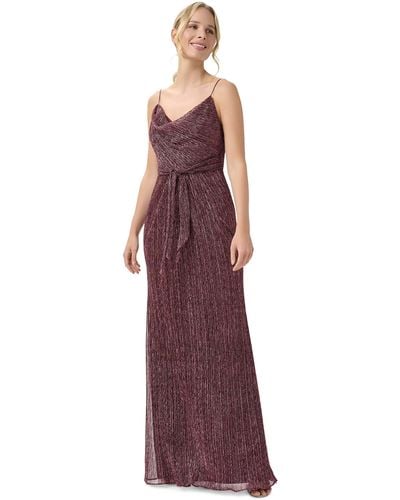 Adrianna Papell Metallic Crinkle Gown - Purple