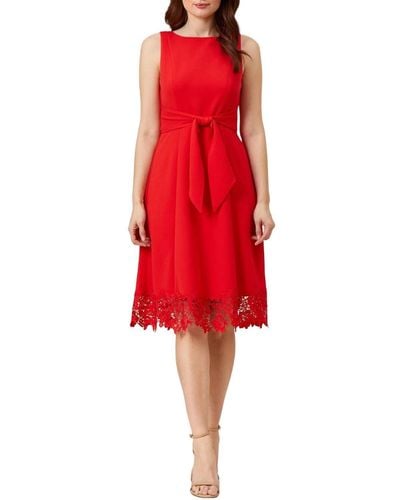 Adrianna Papell Knit Crepe And Lace Midi Dress - Red
