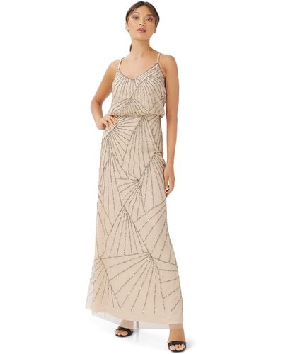 Adrianna Papell Beaded Tank Blouson Gown - Natural