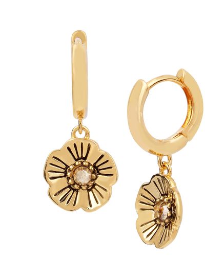 COACH Tea Rose Huggie Earrings Golden One Size - Metallic
