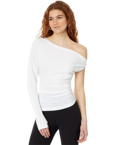 Norma Kamali One Sleeve Drop Shoulder Side Drape Top - White