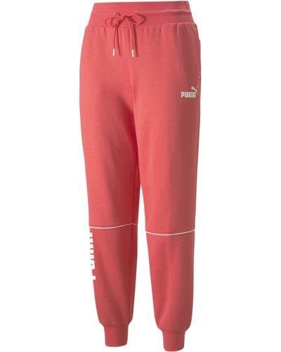 PUMA Power Colorblock High Waist Fleece Pants Sweatpants - Red