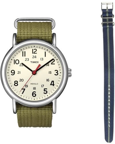 Timex Weekender 38mm Watch With Additional Fabric Slip-thru Strap - Green