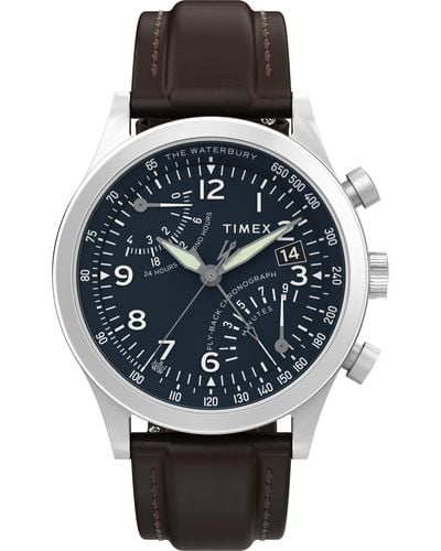 Timex Brown Strap Blue Dial Stainless Steel - Gray