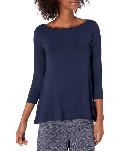 Amazon Essentials Swing-T-Shirt-Kleid mit 3/4-Ärmeln und U-Boot-Ausschnitt aus Jersey - Blau