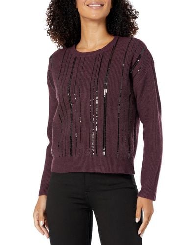 Calvin Klein Sequin Crew Neck Long Sleeve Sweater - Purple