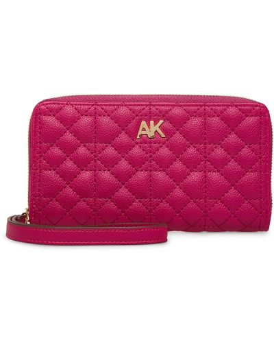 Anne Klein S Ak Ak Zip Around Wallet Quilted Chain Tote - Pink