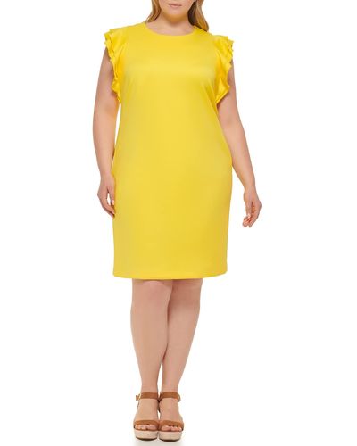 Tommy Hilfiger Flutter Sleeve Scuba Dress - Yellow