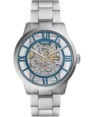 Fossil Townsman Automatic Stainless Steel And Leather Three-hand Skeleton Watch - Metallic