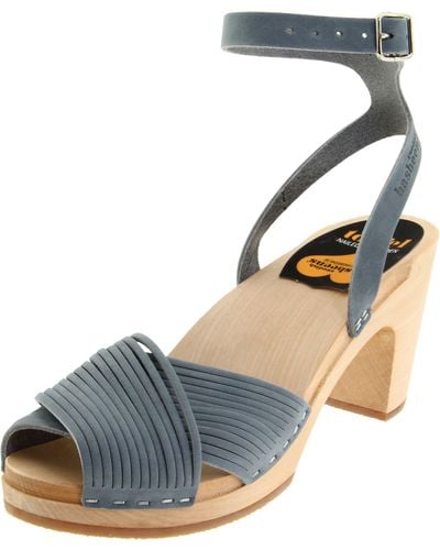 Swedish Hasbeens Strappy Ankle-strap Sandal,blue Nubuck,10 M Us