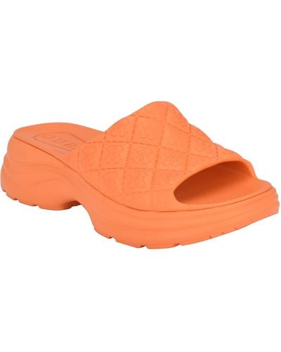 Guess Fenixy Quilted Lug-sole Pool Slides - Orange