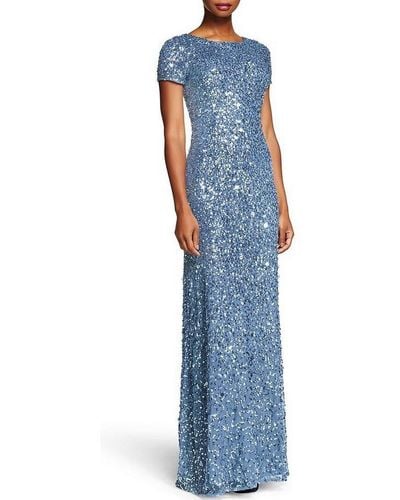 Adrianna Papell Womens Short-sleeve All Over Sequin Gown Dresses - Blue