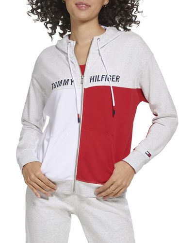 Tommy Hilfiger Soft & Comfortable Fleece Colorblocked Full Zip Hoodie - Red