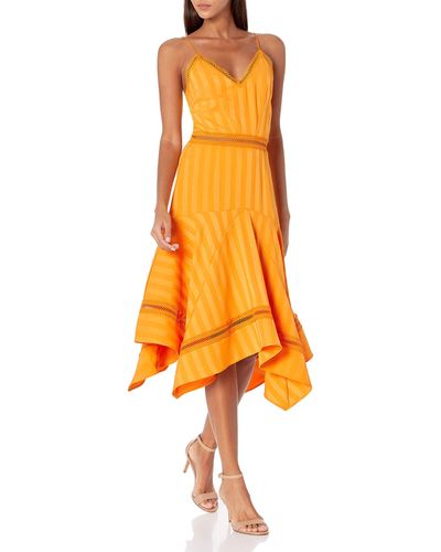 Keepsake Sleeveless A-line Arrows V-neck Midi Dress - Orange