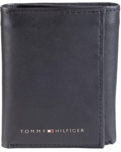 Tommy Hilfiger Mens Rfid Leather – Slim Trifold Wallet - Black