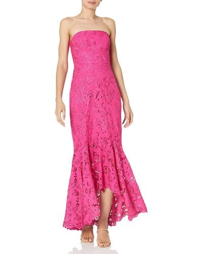 Shoshanna Gila Strapless Eyelet Crepe De Chine High-low Gown - Pink