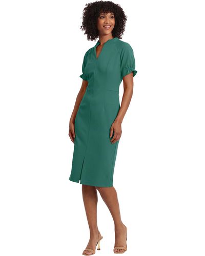 Maggy London Notch Neck Sleek Sheath Dress Office Workwear - Green